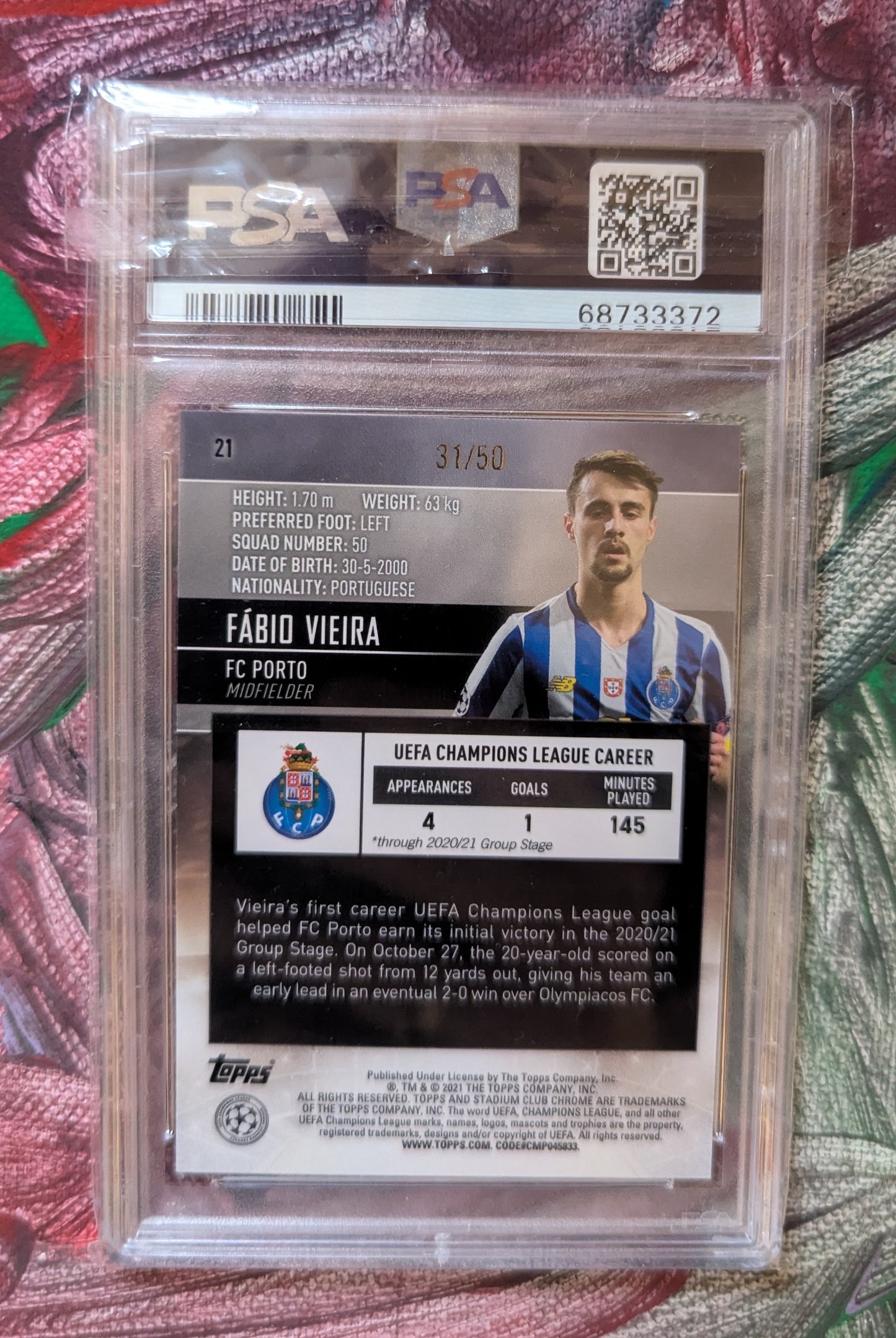 Fabio Vieira 2020 Topps Stadium Chrome Gold Refractor RC 31/50 PSA 10 #21 Mein Shop