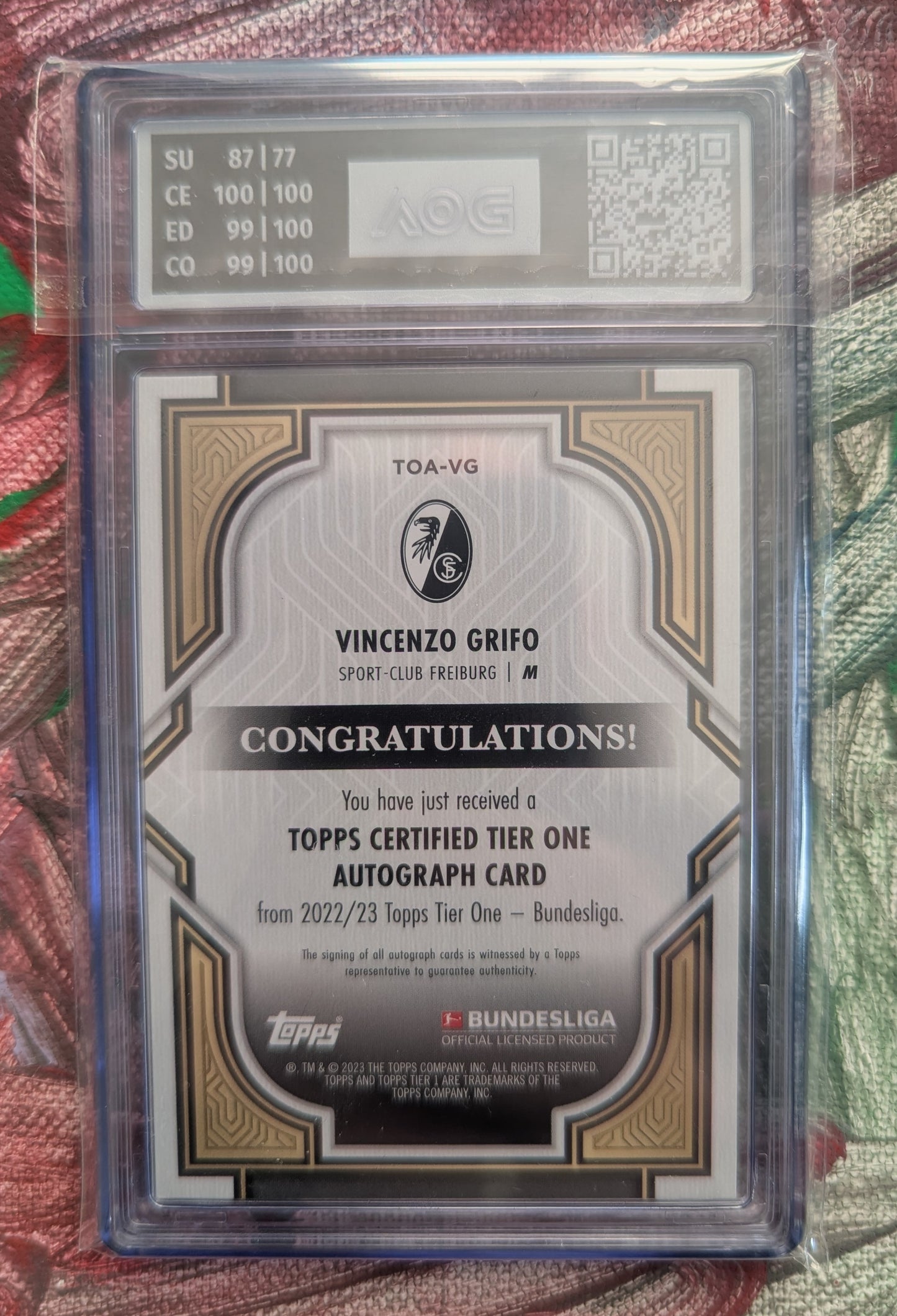 Vincenzo Grifo 2023 Topps Tier One Bundesliga Red 10/10 AOG 9 #TOA-VG Fiedler24