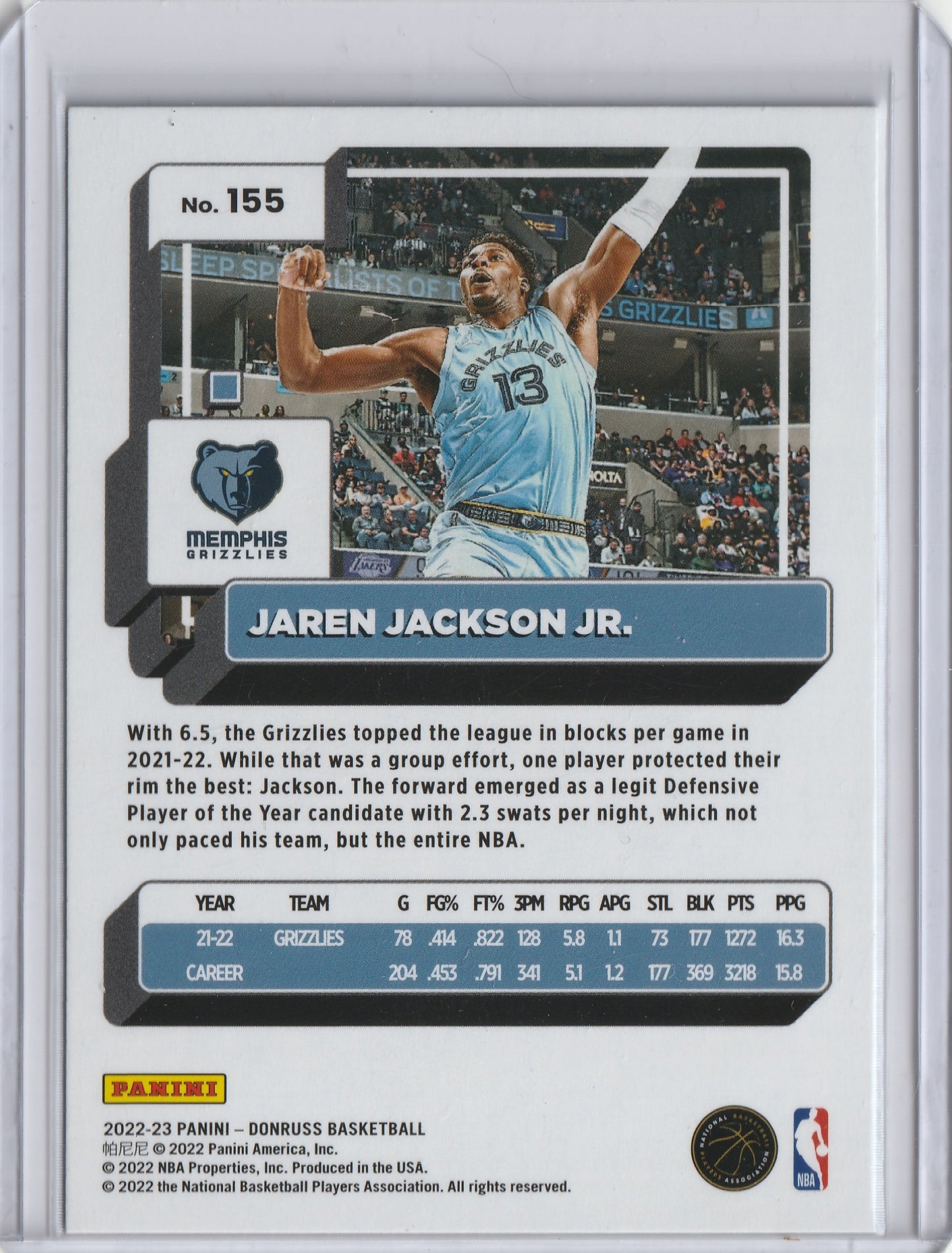 2022-23 Panini Donruss - Holo Green Laser - Jaren Jackson Jr., #155