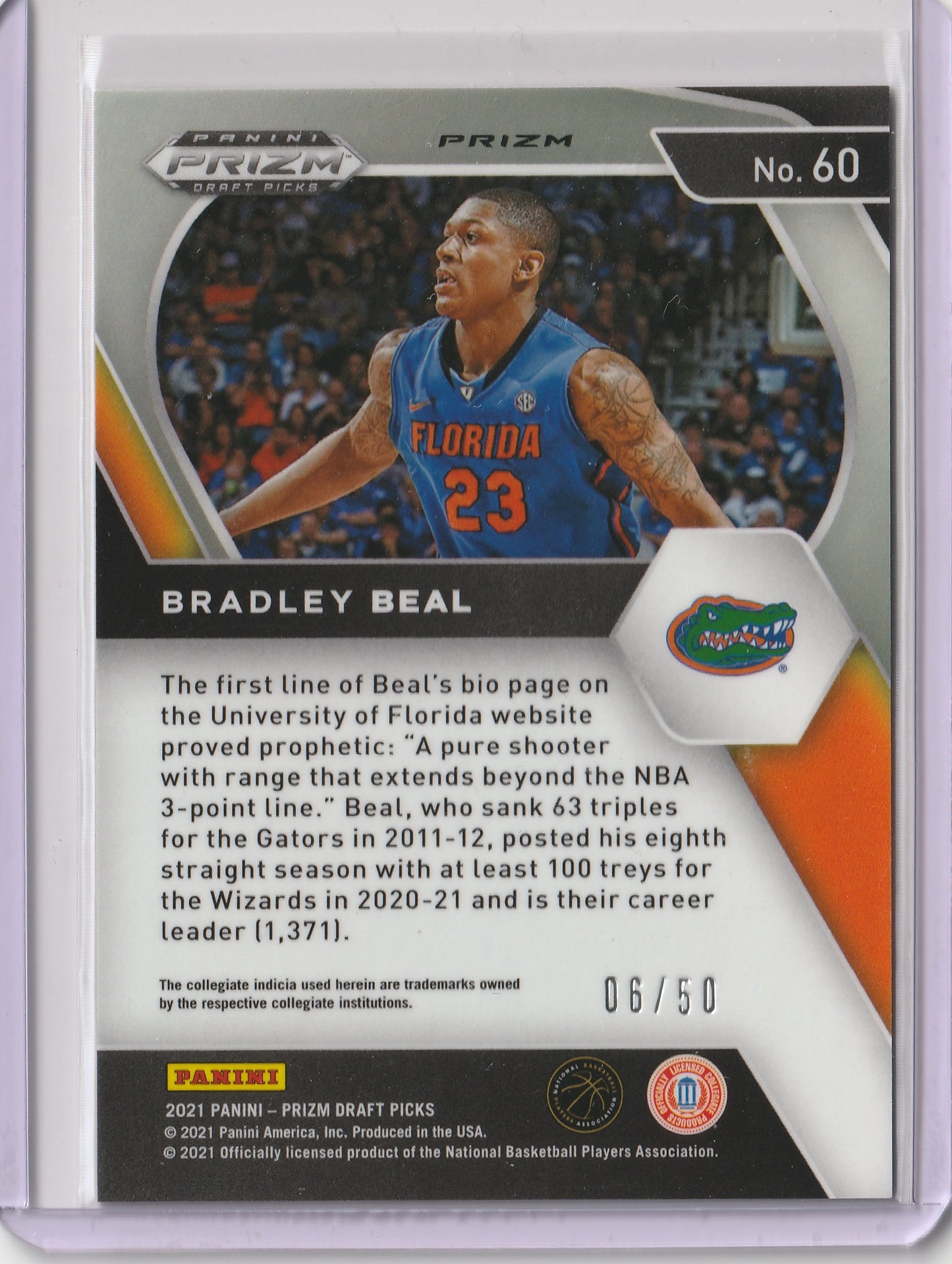 Bradley Beal 2021/22 Panini Prizm Draft Picks Purple Circles Prizm 06/50 #60 Fiedler24