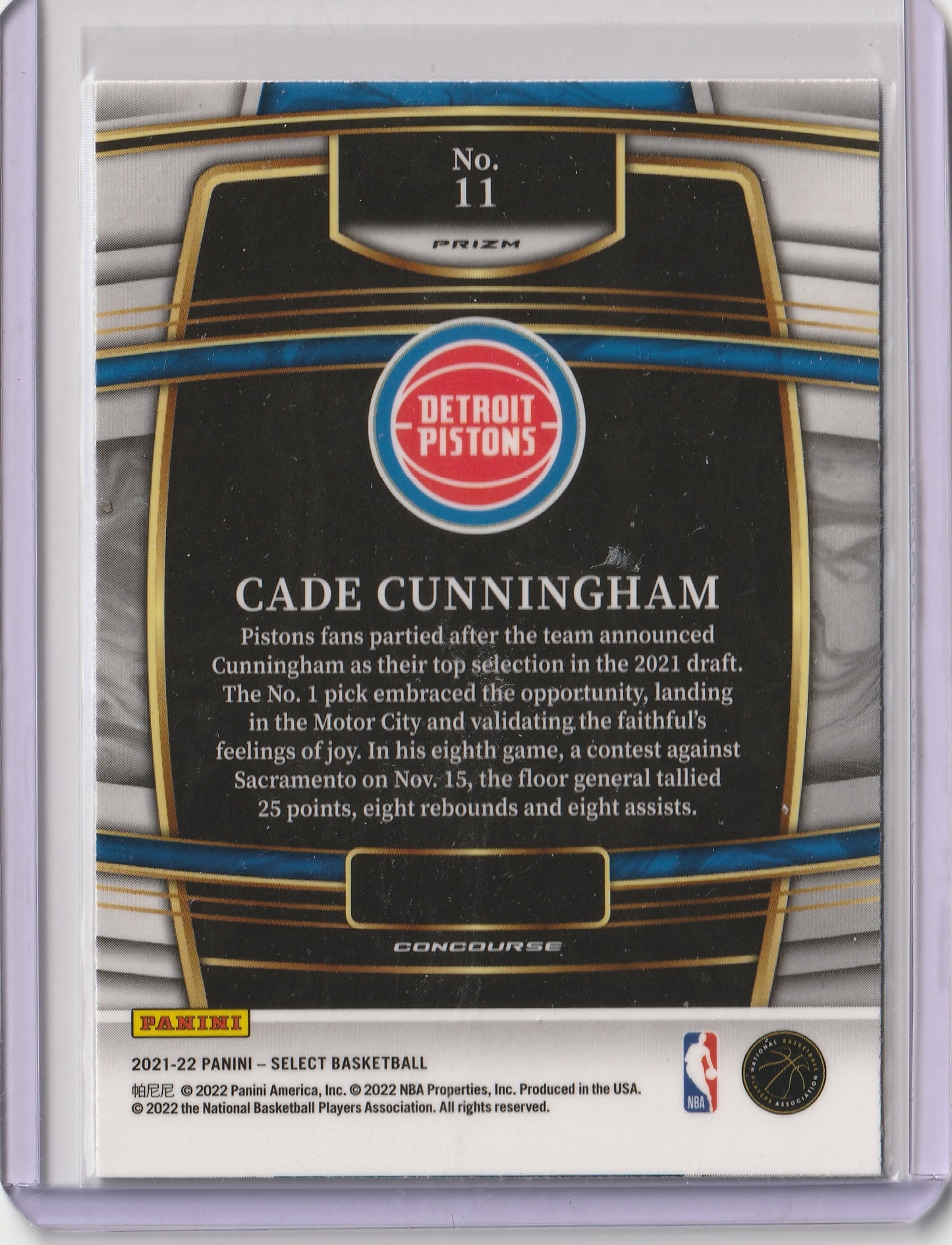2021-22 Panini Select - Blue Prizm - RC Cade Cunningham, #11