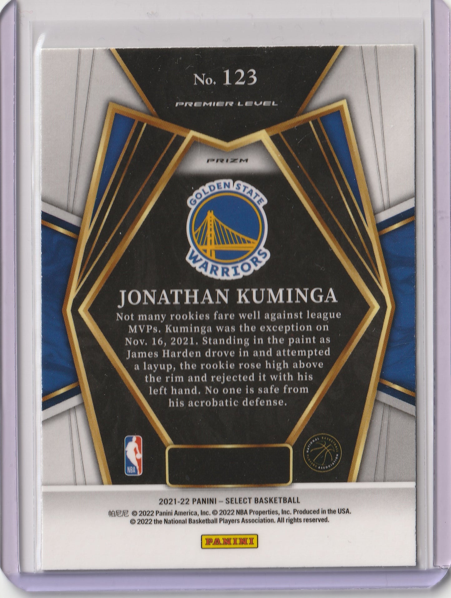 2021-22 Panini Select - Green White Purple Prizm - RC Jonathan Kuminga, #123