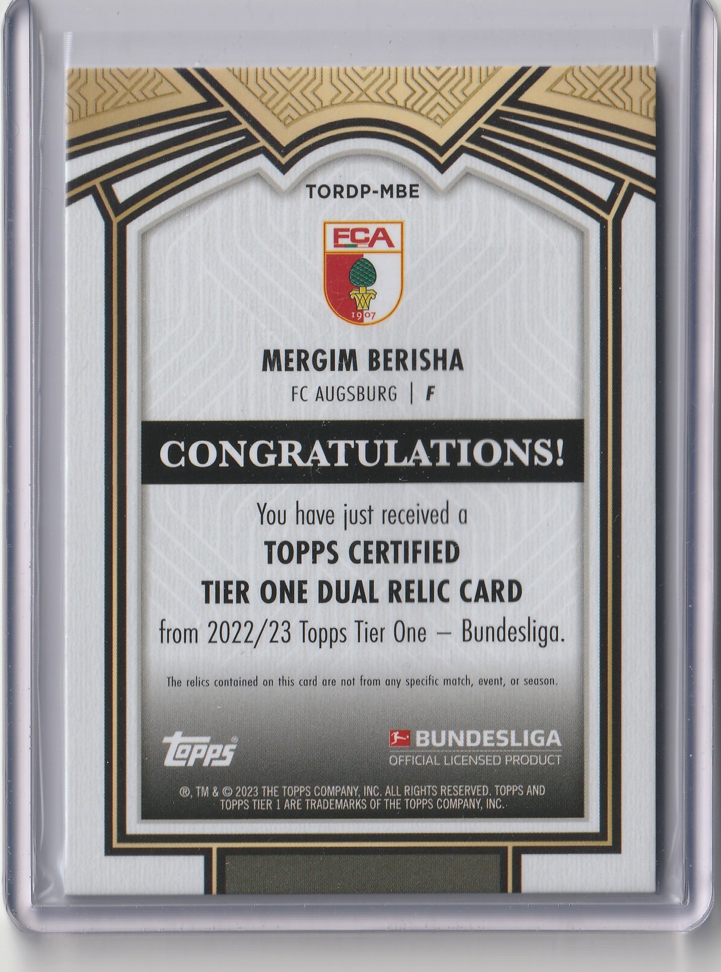 2022-23 Topps Tier One Bundesliga - Dual Relic - Mergim Berisha 25/25 - #TORDP-MBE
