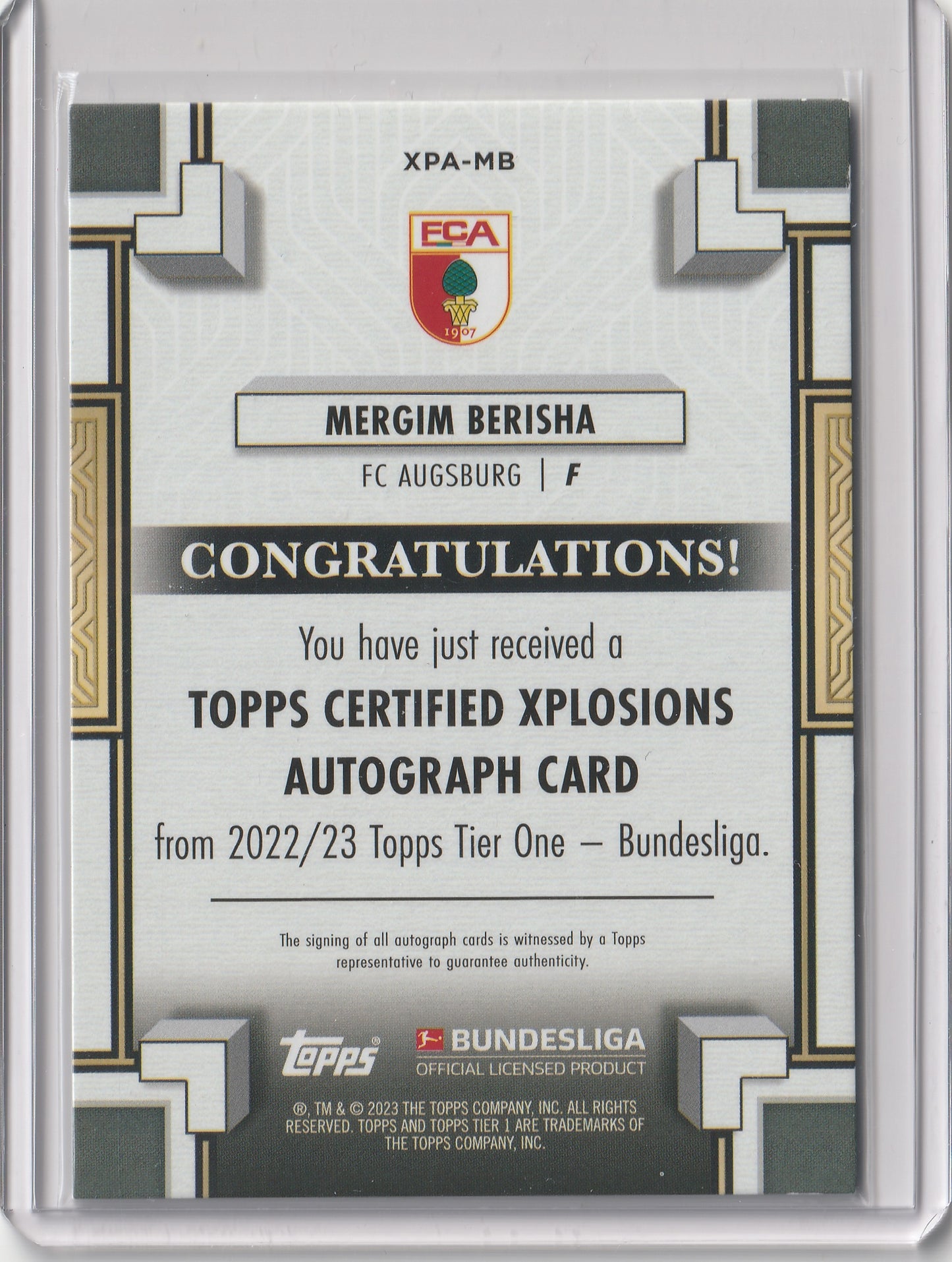 Mergim Berisha 2022/23 Topps Tier One Bundesliga Auto Xplosions 053/120 #XPA-MB Fiedler24