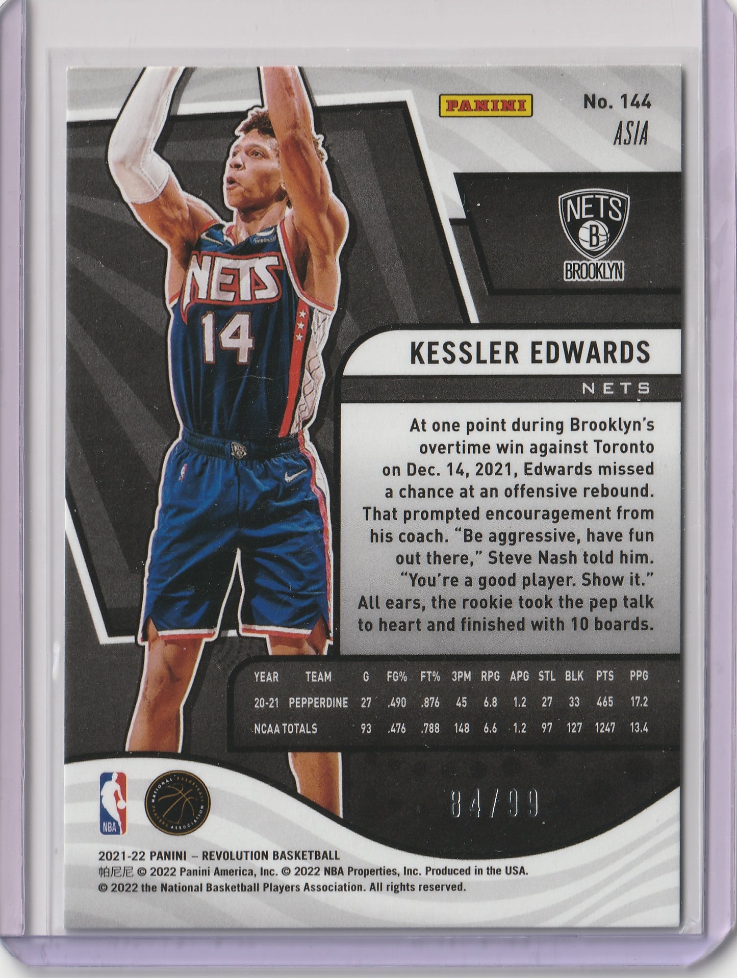 Kessler Edwards 2021-22 Panini Revolution Asia Holo Silver 84/99 #144 Fiedler24