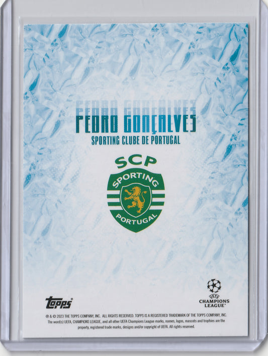 Pedro Gonçalves 2022-23 Topps Curated Jamal Musiala Platinum Blue Auto 36/49 #_PEGO Fiedler24