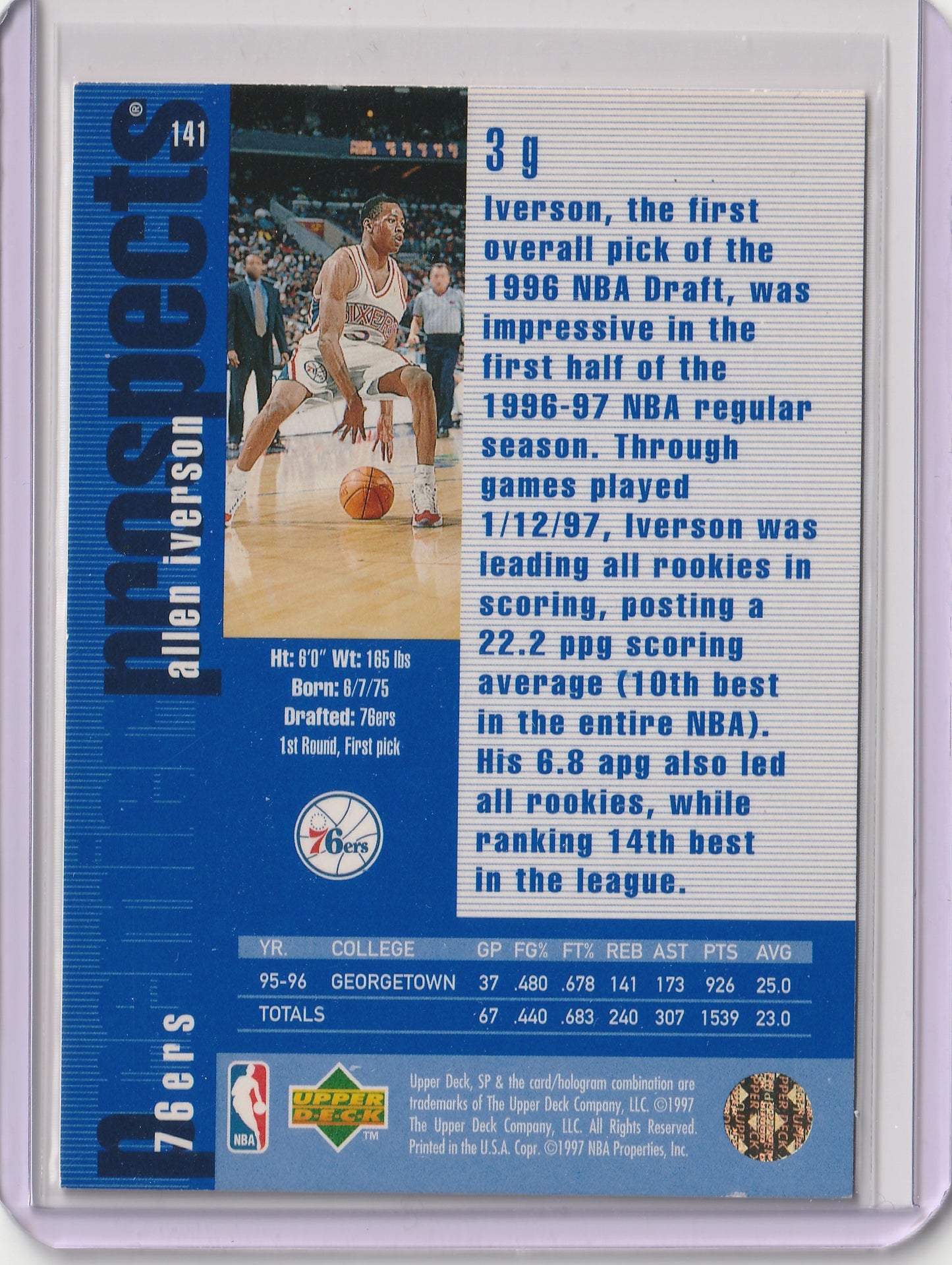 Allen Iverson 1996-97 SP Premier Prospects #141 Fiedler24