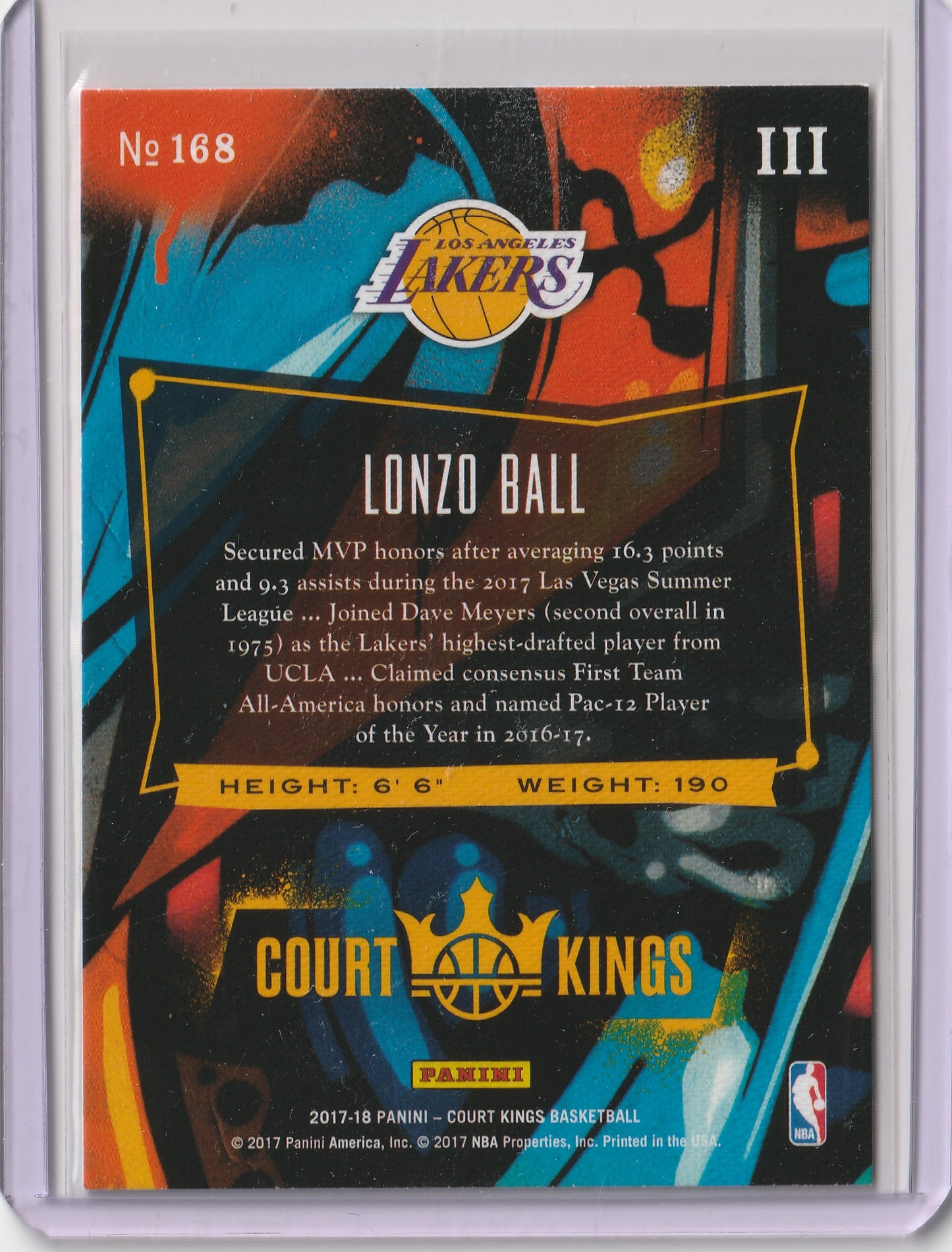 2017-18 Panini Court Kings - Rookies III - RC Lonzo Ball, #168