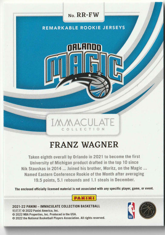 Franz Wagner 2021/22 Panini Immaculate Remarkable Rookie Jerseys 37/99 #RR-FW