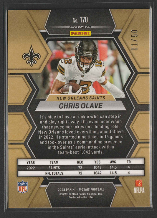Chris Olave 2023 Panini Mosaic No Huddle Purple Mosaic Prizm 01/50 #170