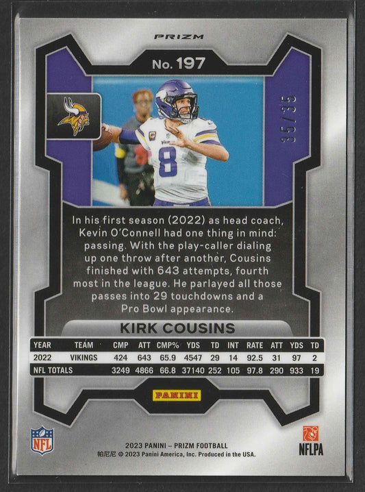 Kirk Cousins 2023 Panini Prizm Red Shimmer Prizm 35/35 #197