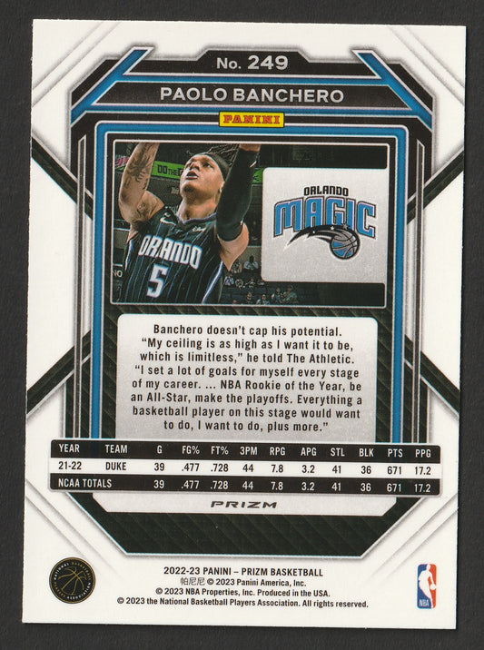Paolo Banchero 2022/23 Panini Prizm Green Prizm RC #249 Fiedler24