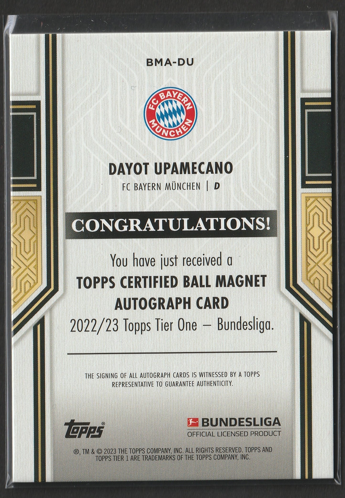 Dayot Upamecano 2022/23 Topps Tier One Bundesliga Ball Magnet Auto Purple 05/50 #BMA-DU Fiedler24
