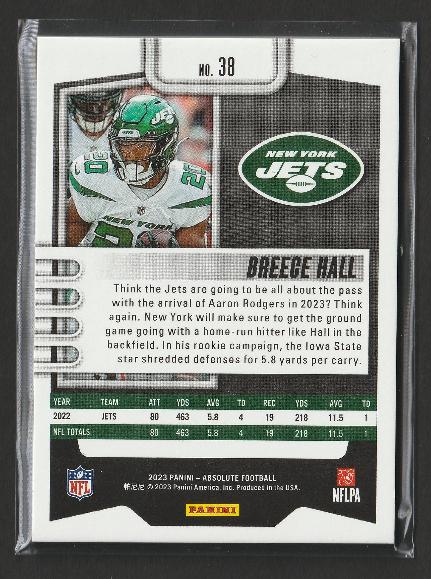 Breece Hall 2023 Panini Absolute Purple Spectrum 5/5 #38 Fiedler24