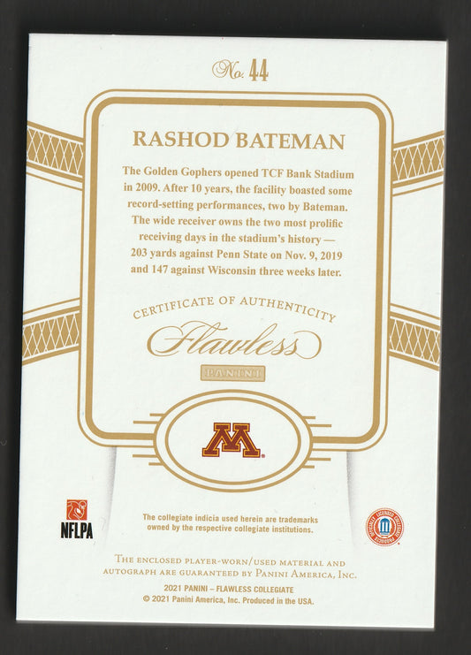 Rashod Bateman 2021 Flawless Sapphire RPA 01/15 #44 Player-Worn Fiedler24