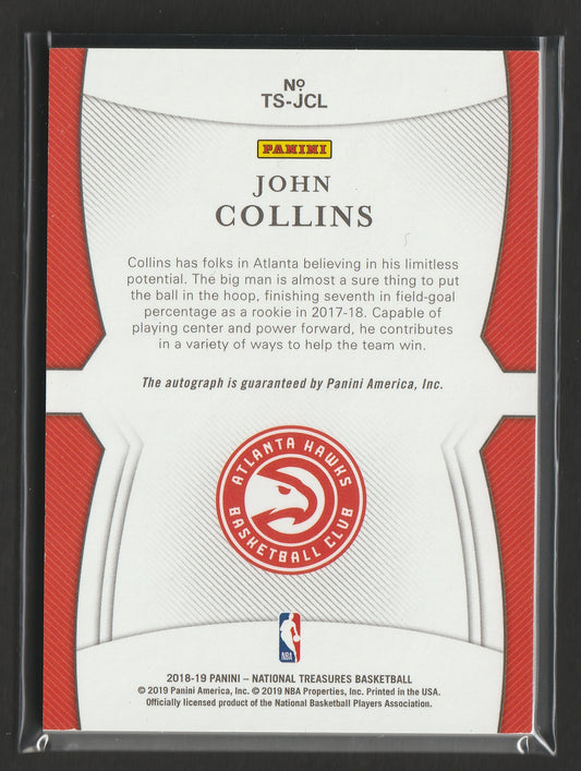 John Collins 2018/19 Panini National Treasures On Card Auto 22/99 #TS-JCL Fiedler24