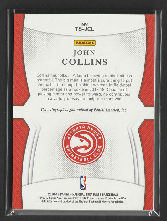 John Collins 2018/19 Panini National Treasures On Card Auto 22/99 #TS-JCL