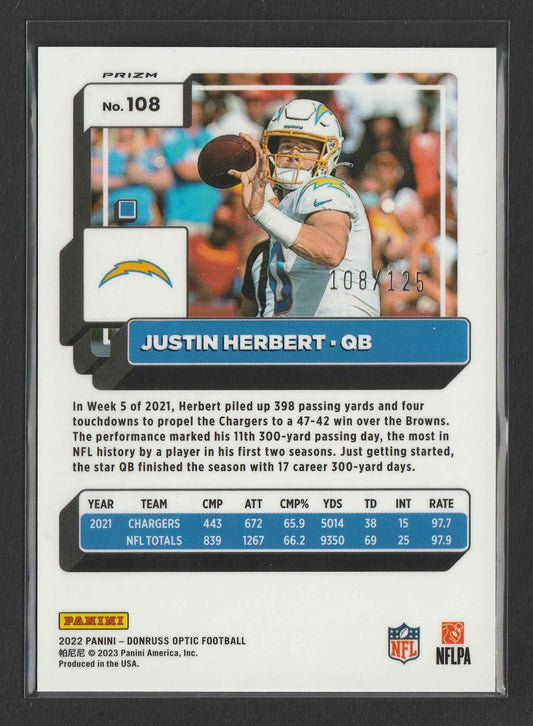 Justin Herbert 2022 Panini Donruss Optic Silver Circles Prizm 108/125 #108