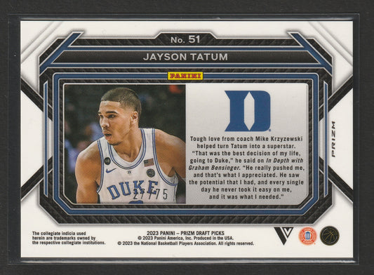 Jayson Tatum 2023 Panini Prizm Draft Picks Purple Prizm Variations 27/75 #51 - Fiedler24