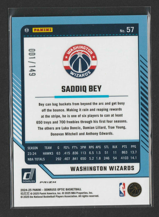 Saddiq Bey 2024-25 Panini Donruss Optic Red Seismic Prizm 001/149 #57
