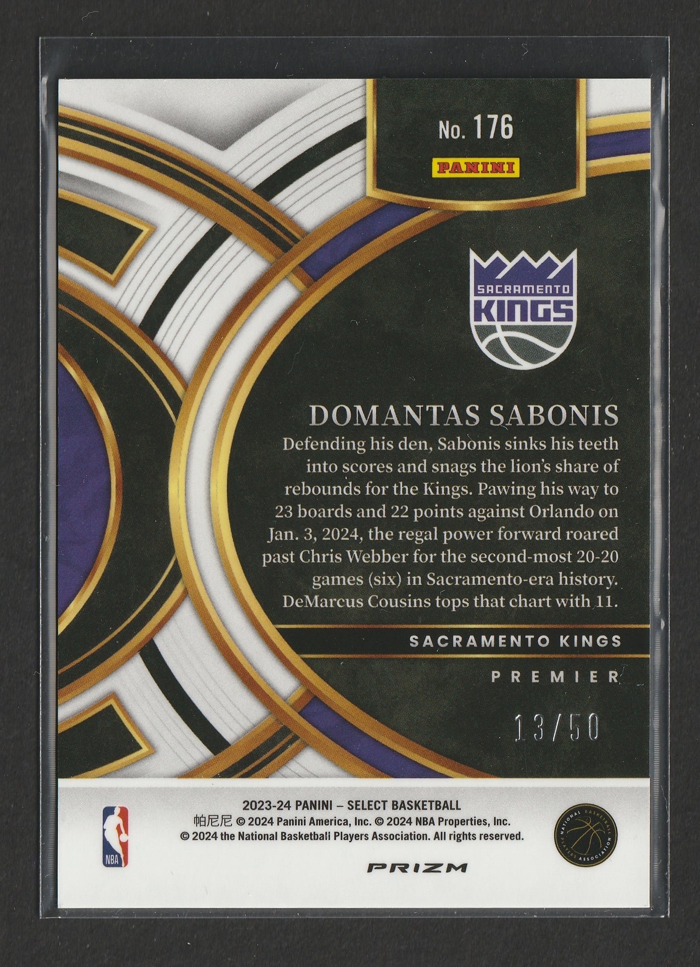 Domantas Sabonis 2023-24 Panini Select Green Wave Prizm Premier Level 13/50 #176 - Fiedler24