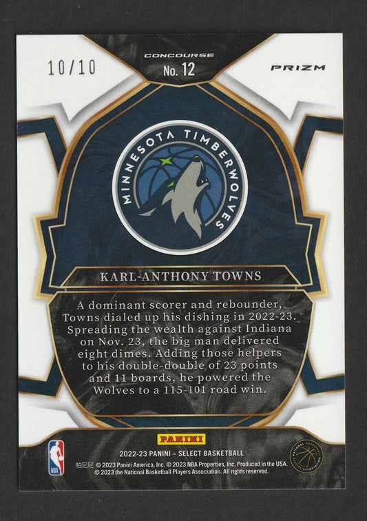 Karl-Anthony Towns 2022-23 Panini Select Gold Disco Prizm 10/10 #120
