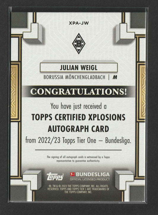 Julian Weigl 2022-23 Topps Tier One Bundesliga Xplosion Autographs 049/118 #XPA-JW