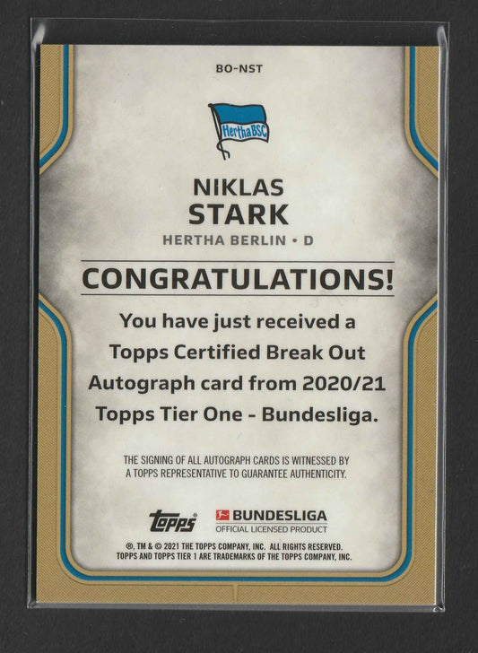Niklas Stark 2021 Topps Tier One Bundesliga Break Out Auto 049/125 #BO-NST