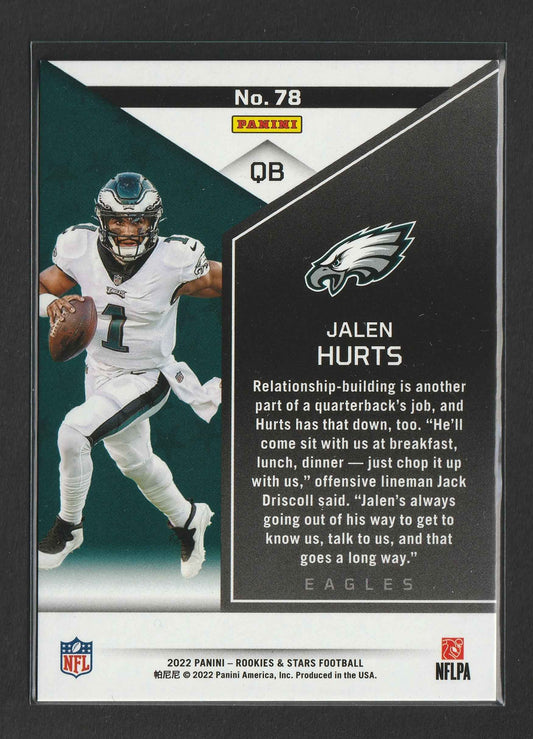 Jalen Hurts 2022 Panini Rookies & Stars Orange 011/175 #78 Double Jersey
