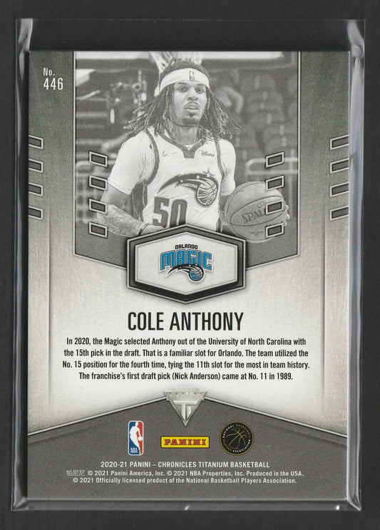 Cole Anthony 2020-21 Panini Chronicles Draft Year Titanium 13/20 RC #446