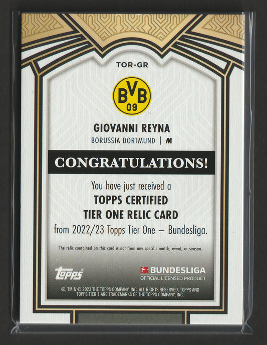 Giovanni Reyna 2022/23 Topps Tier One Bundesliga Relic Card 144/144 #TOR-GR