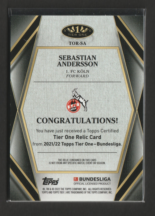 Sebastian Andersson 2021/22 Topps Tier One Bundesliga Relic Card 001/127 #TOR-SA