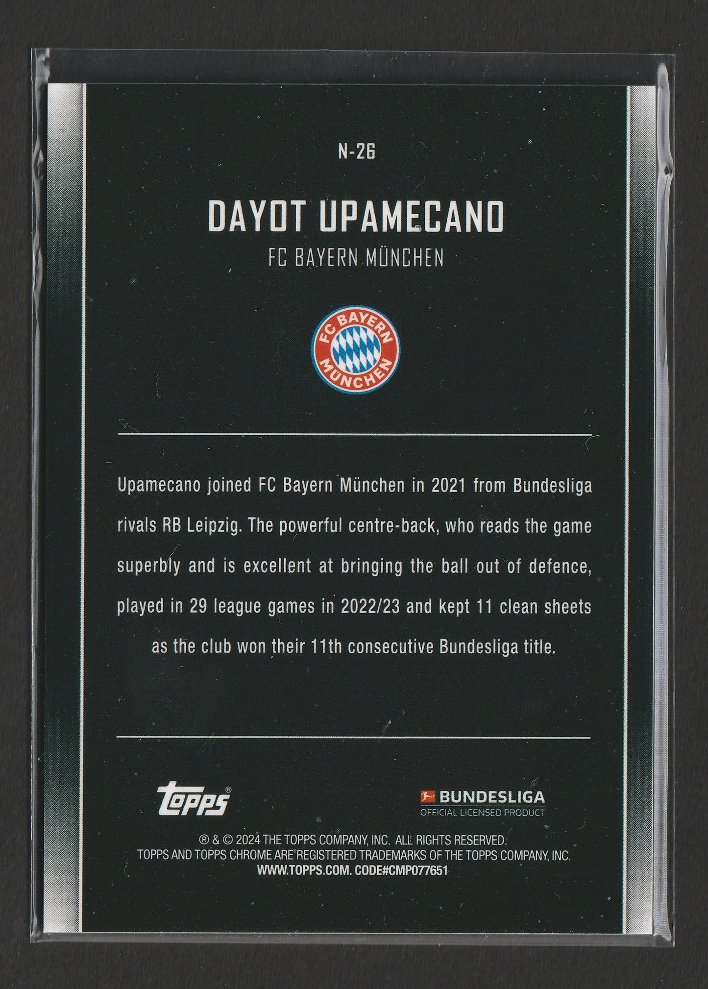 Dayot Upamecano 2025 Topps Midnight Bundesliga Nightstars 03/25 #N-26