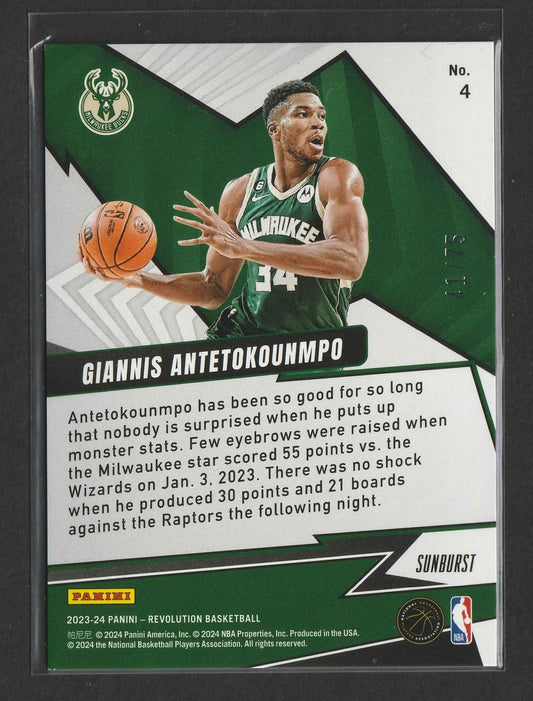 Giannis Antetokounmpo 2023-24 Panini Revolution Shock Wave Sunburst 41/75 #4