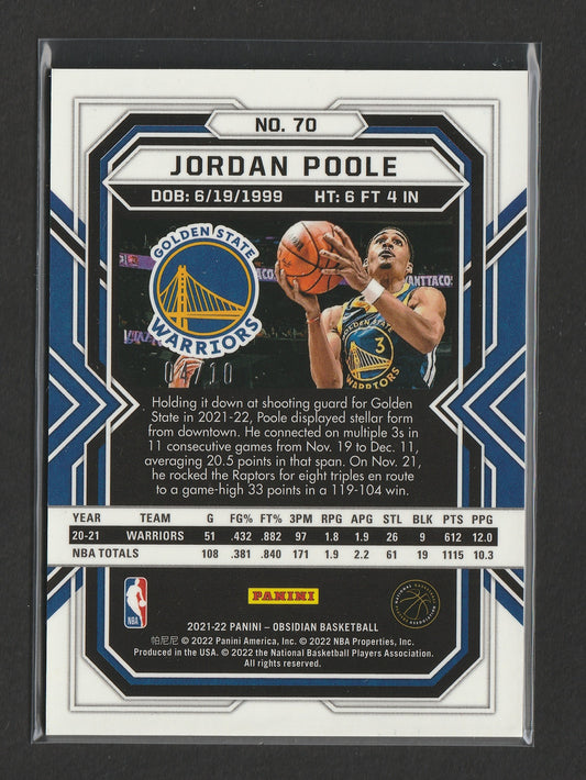 Jordan Poole 2021-22 Panini Obsidian Electric Etch Yellow Flood 04/10 #70 - Fiedler24