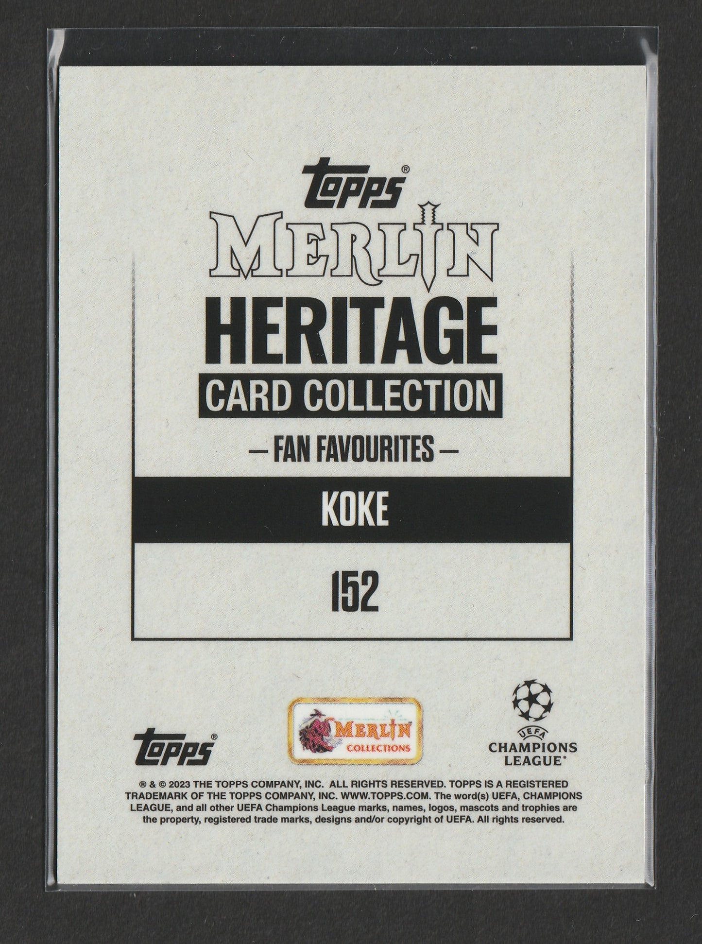 Koke 2023-24 Topps Merlin Heritage UCC Fan Favourites Purple Auto 14/99 #152