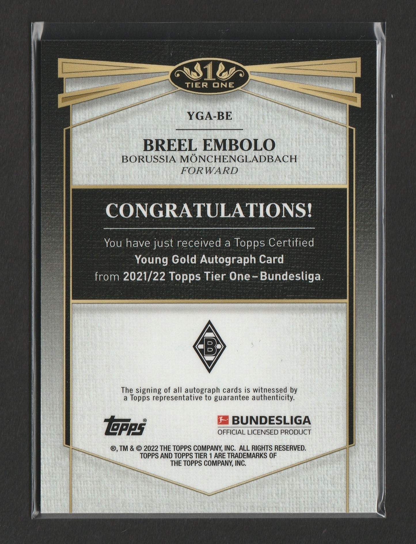 Breel Embolo 2021-22 Topps Tier One Bundesliga Young Gold Auto 39/75 #YGA-BE
