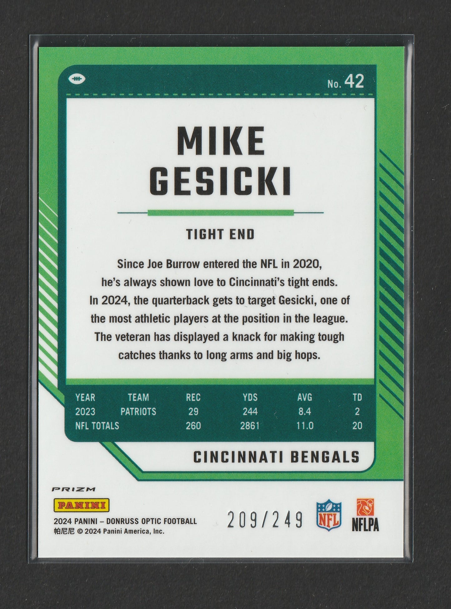 Mike Gesicki 2024 Panini Donruss Optic Orange Prizm 209/249 #42