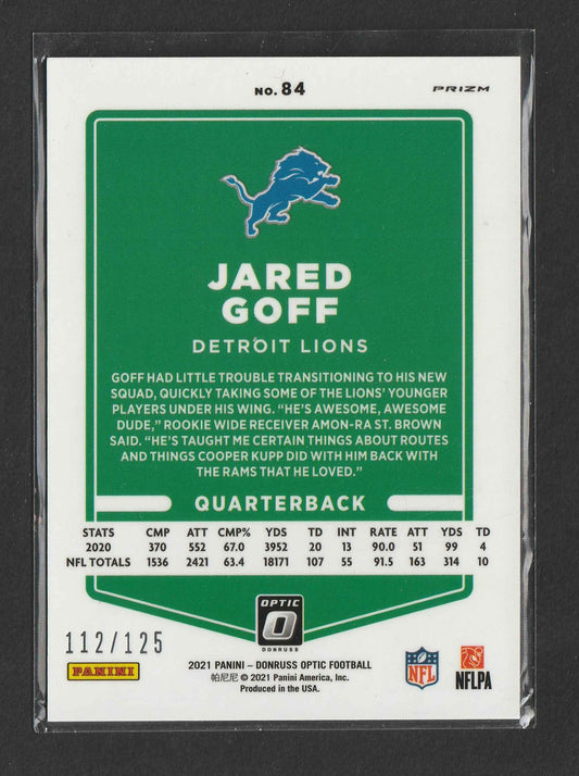 Jared Goff 2021 Panini Donruss Optic Silver Circles Prizm 112/125 #84