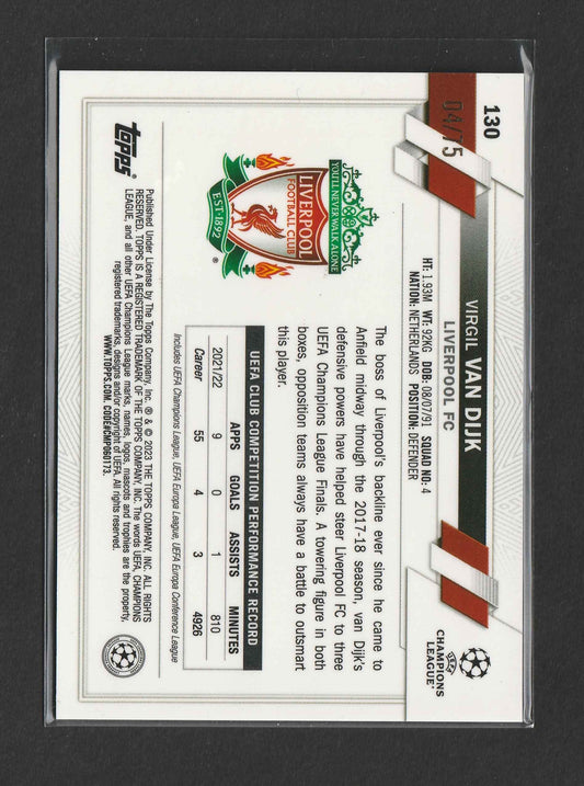 Virgil van Dijk 2022-23 Topps Chrome UCC Blue & Gold Seismic Refractor 04/75 #130