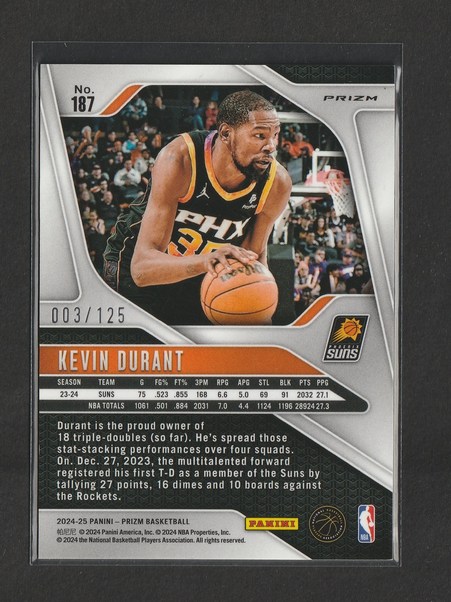 Kevin Durant 2024-25 Panini Prizm Blue Wave Prizm 003/125 #187