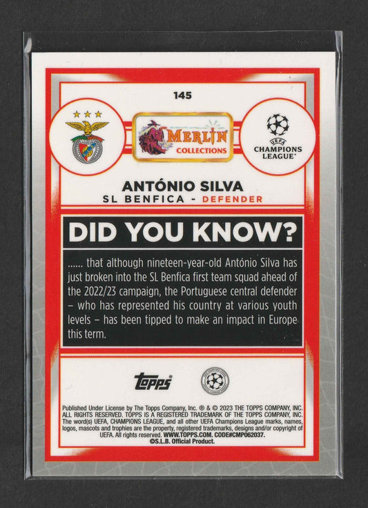 António Silva 2022-23 Topps Merlin UEFA Club Competitions Blue Shimmer Refractor 44/75 RC #145