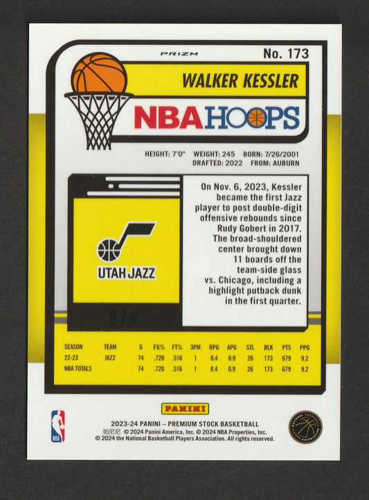 Walker Kessler 2023-24 Panini NBA Hoops Premium Stock Premium Green Prizm 8/8 #173
