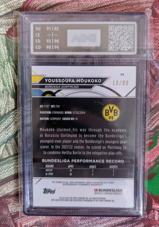 Youssoufa Moukoko 2022-23 Topps Finest Bundesliga Purple Refractor 19/99 AOG 9 #39