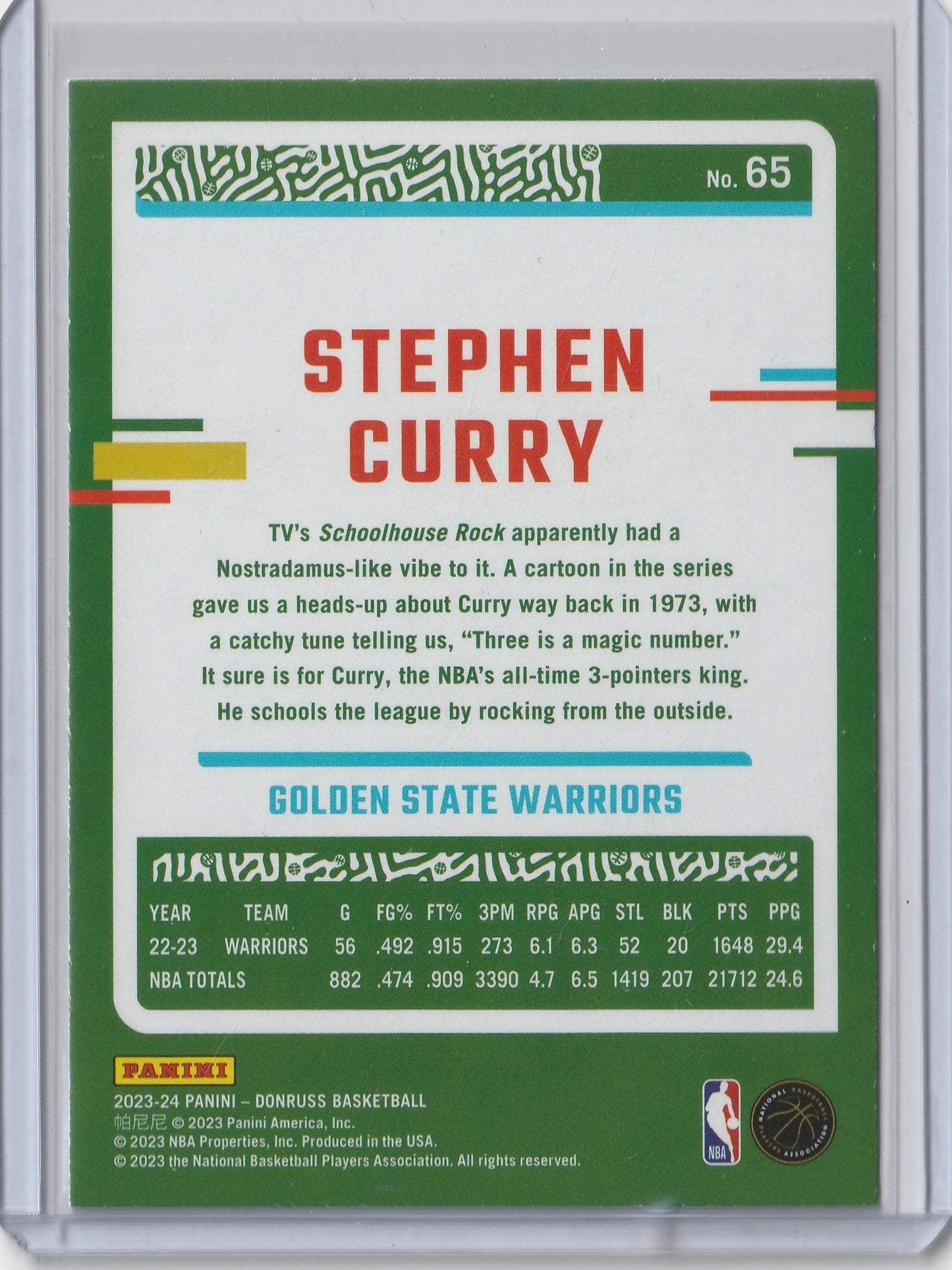 Stephen Curry 2023-24 Panini Donruss Green Laser #65 Fiedler24