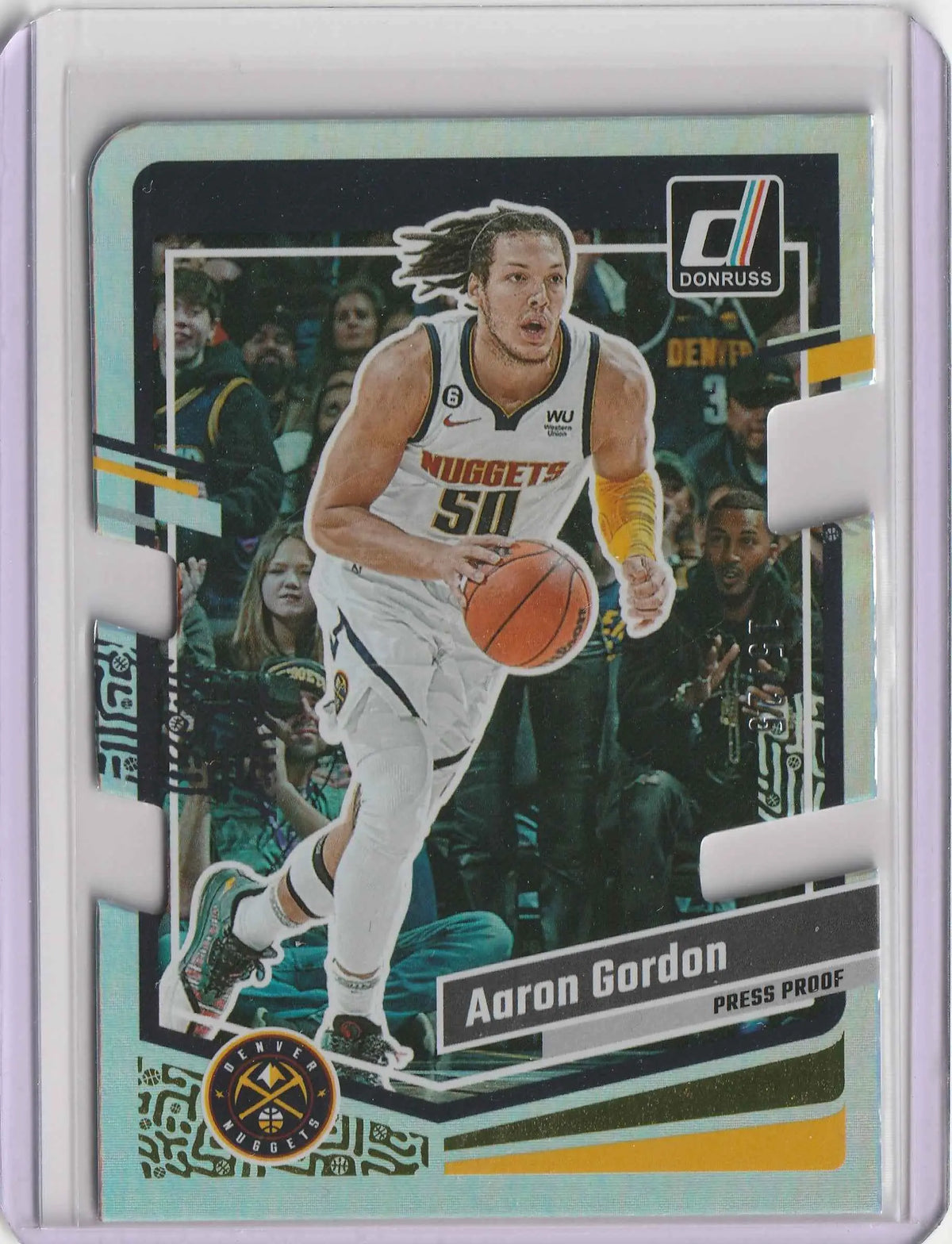 Aaron Gordon 2023-24 Panini Donruss Gold Press Proof Die Cut Denver Nuggets Basketballkarte in schutzhülle
