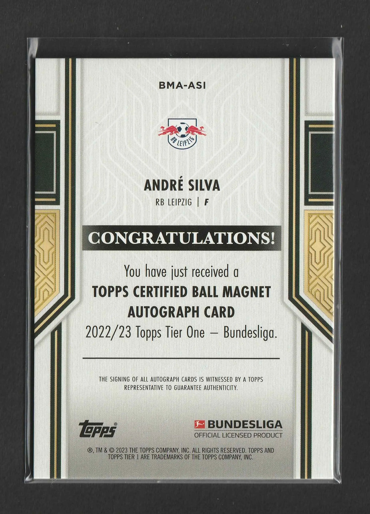 André Silva 2022-23 Topps Tier One Bundesliga ball magnet autograph card white gold border in protective case