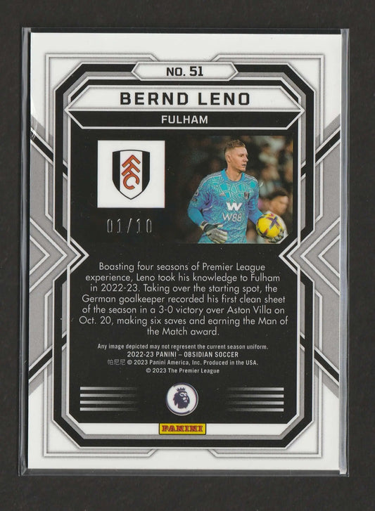 Silver und schwarze rahmung 2022-23 panini obsidian fußballkarte bernd leno im fulham torwart-trikot