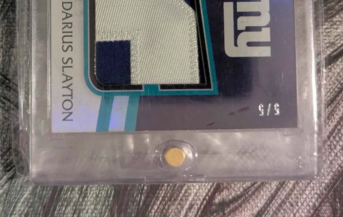 Darius slayton 2019 panini limited football rookie patch trading card mit weißem und marineblauem stofffeld und türkisfarbener umrandung