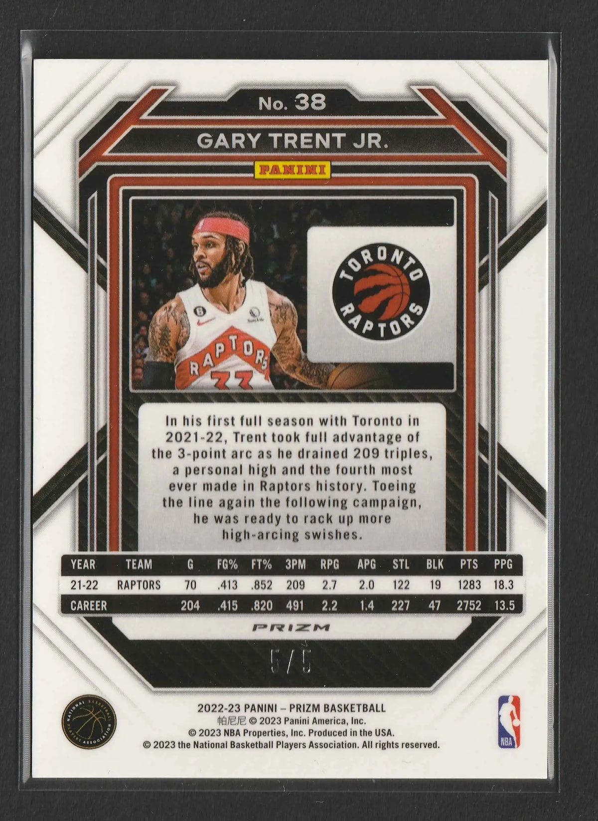 Gary trent jr 2022-23 panini prizm fast break neon grün prizm sammelkarte nummer 38 von 5/5